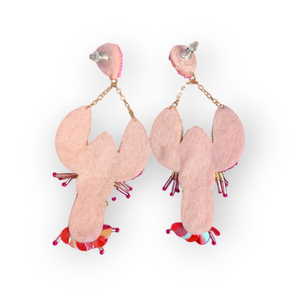 Lobster Beaded Earrings Pink and Red - Picture 2 of 4